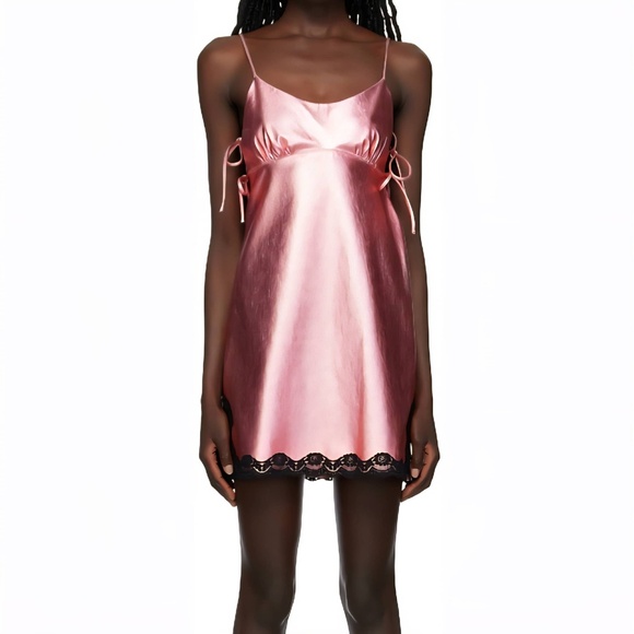 Anna Sui Bubble Gum Pink Whimsigoth Fairy Metallic Faux Leather Mini Dress US 12 - Picture 2 of 14